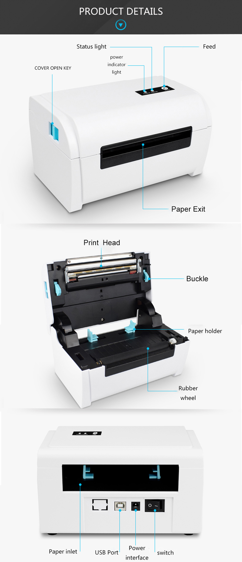 Détails de l'imprimante thermique GS-8600 POS