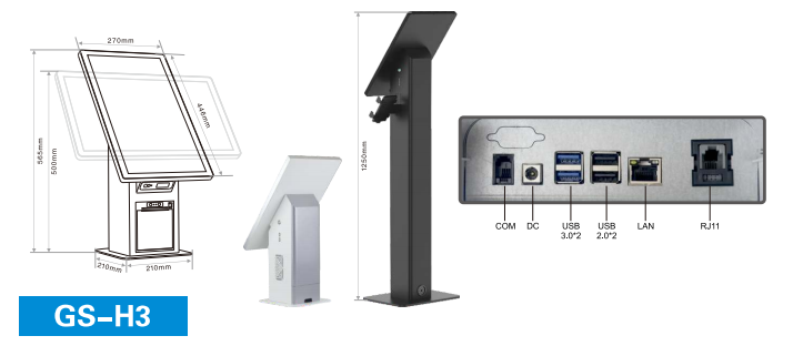 taille et interface du système de point de vente à écran tactile