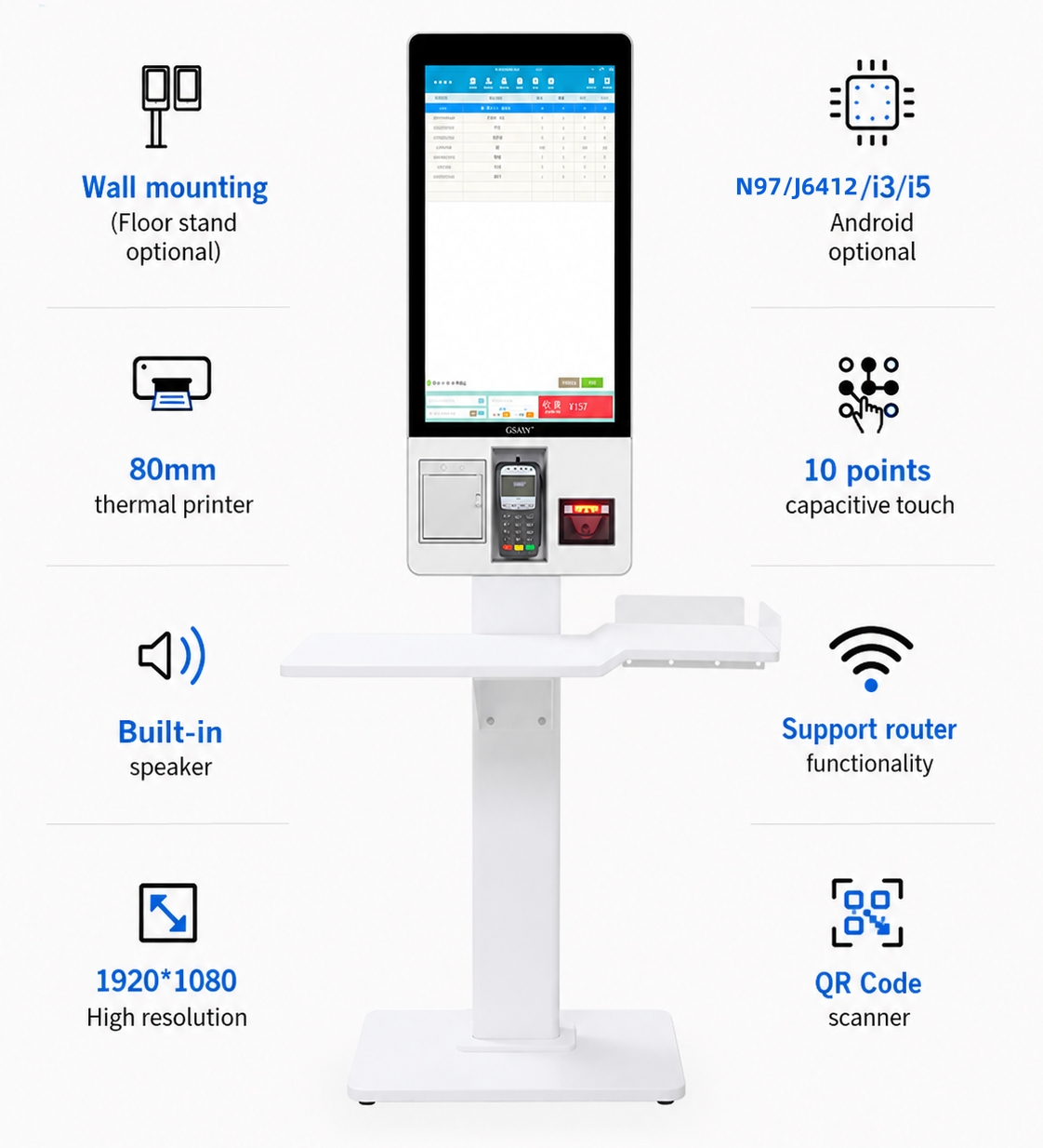 Kiosque de système de position de machine de paiement de contact de libre-service de supermarché GS-Q1