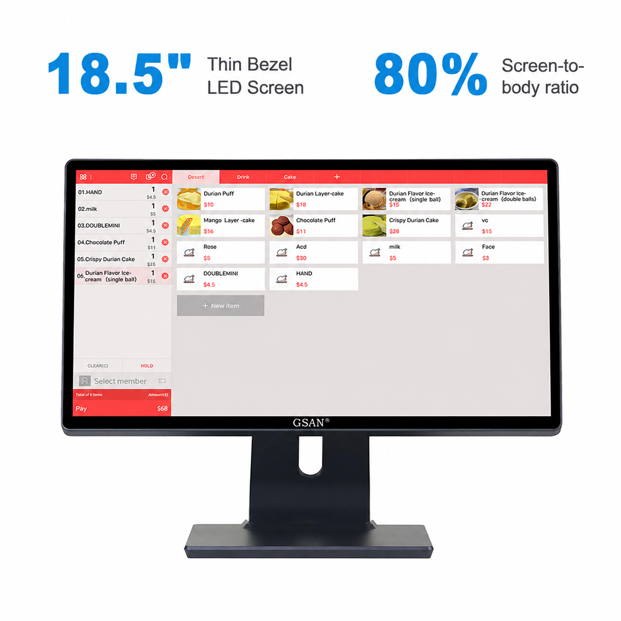 GS-A9 tout en un système de position à écran tactile Ultra-mince de 18,5 pouces pour supermarché